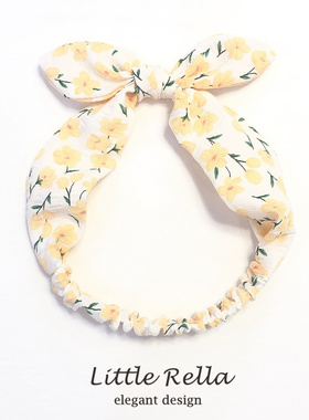 婴童黄色碎花头带宝宝百日满月头饰婴儿生日蝴蝶结发带柔软