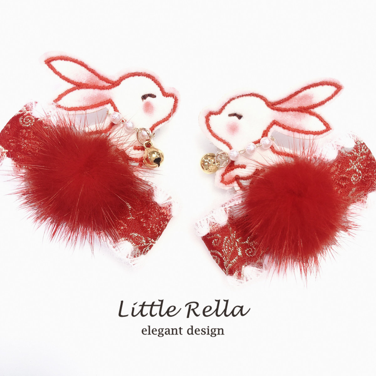 中国风女童拜年头饰发夹兔年