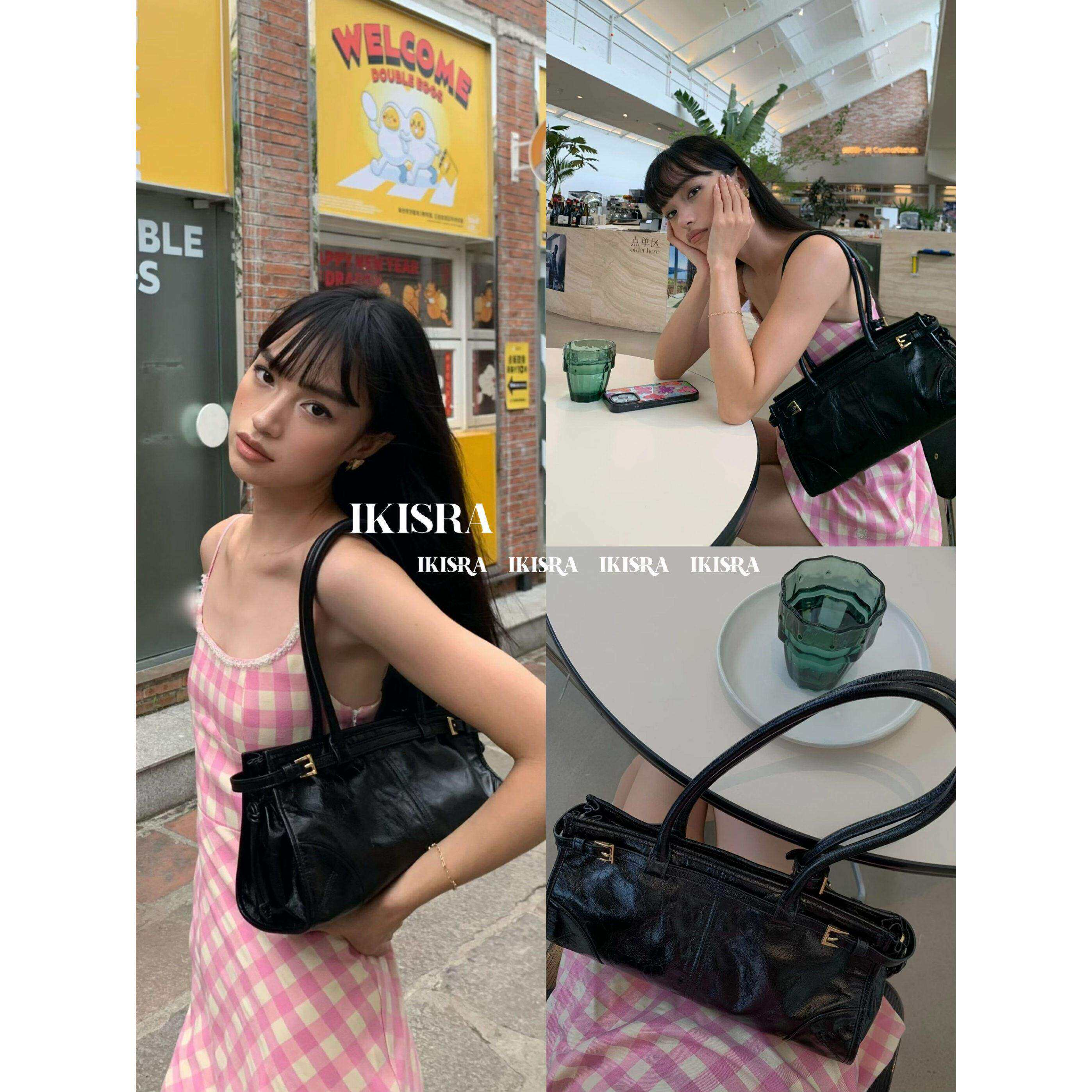 Poresl3/25 复古油蜡皮长手柄腋下包 手提包单肩包 自然褶皱