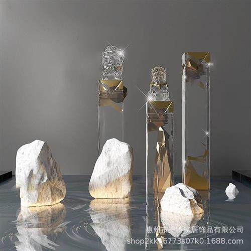 透明树脂狮子摆件玄关客厅貔貅雕塑酒店大堂会所拴马桩立柱装饰品