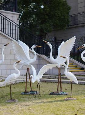 户外玻璃钢仿真白鹭雕塑园林景观白鹤仙鹤别墅庭院水池鸟摆件装饰