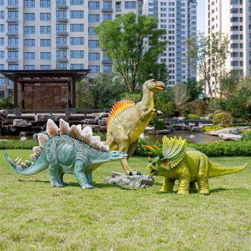户外大型仿真恐龙雕塑模型玻璃钢霸王龙楼几何块面龙景区装饰摆件