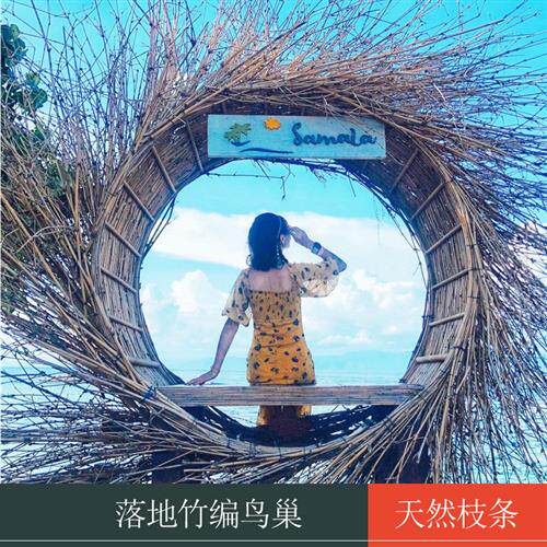 巴厘岛网红鸟巢秋千景区打卡婚纱拍摄道具创意圆形床户外吊篮名宿