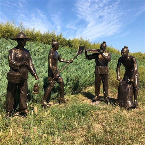 农耕主题摆件农民收麦子主题仿铜人物雕塑公园美丽乡村景观装饰品