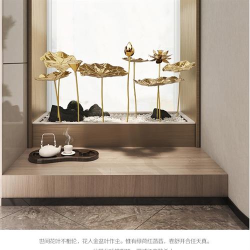 不锈钢金属铁艺荷叶荷花落地摆件酒店走廊庭院水池水景雕塑装饰品