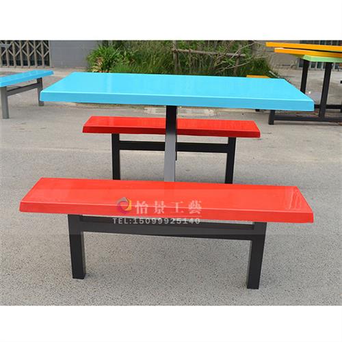 广东深圳玻璃钢四人位六人位八人位连体餐桌椅饭堂食堂快餐桌椅