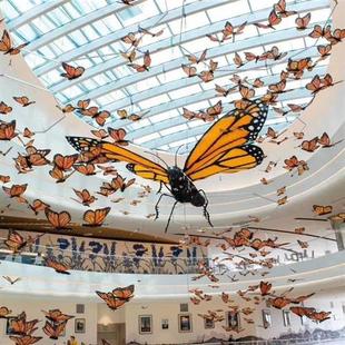 定制大型小鸟蝴蝶艺术玻璃吊灯酒店大堂创意飘带落叶灯非标工程灯