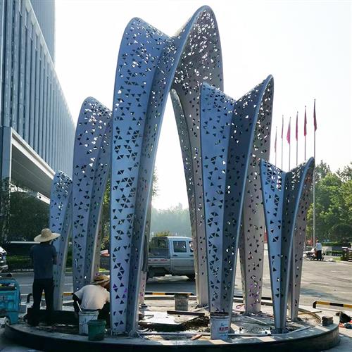 不锈钢雕塑大型广场园林金属发光钢结构造型摆件不锈钢拱门雕塑