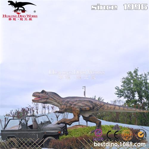 户外仿真恐龙模型仿真霸王龙脚踩吉普车大型机械电动恐龙摆件.