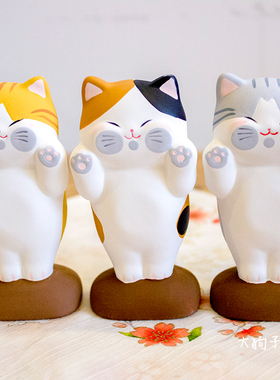 日本陶土卖萌猫车载送礼物摆件
