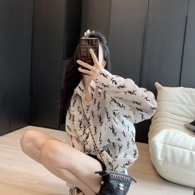 字母logo雪纺衬衫长袖设计感小众防晒薄款2025外穿上衣衬衣宽松