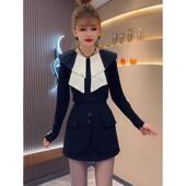 显瘦长袖 网红爆款 打底T恤女 新款 撞色海军领设计修身 小衫 2025秋季