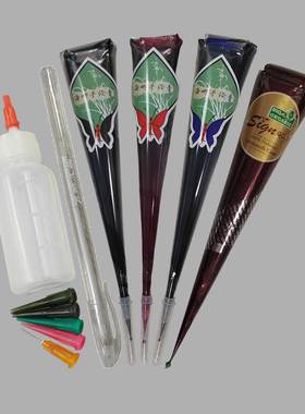 6件手绘海娜膏线稿笔手绘瓶套装方寸景天黑色红色蓝色纯植物棕色