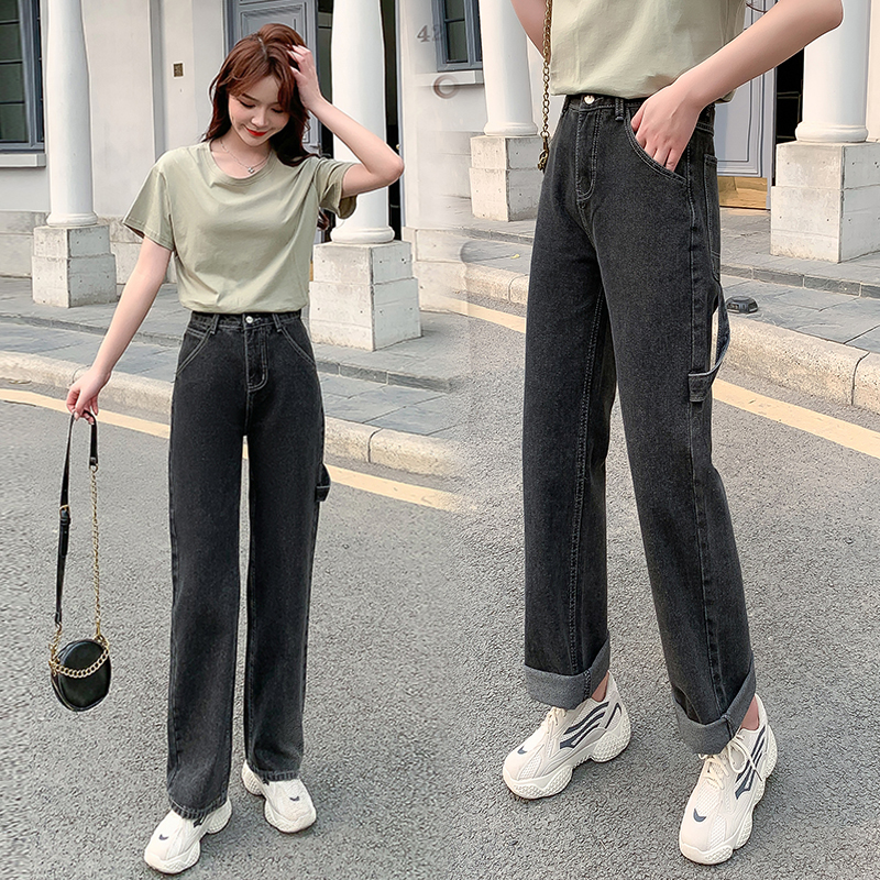 Real shooting autumn Korean Retro High Waist loose wide leg jeans for women