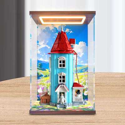 适用拼奇姆明经典联名80周年限定拼搭积木玩具回型灯亚克力收纳盒