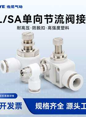 气动调速单向限流SA管道气缸节流阀SL4-M5/6-01/8-02白色气管接头
