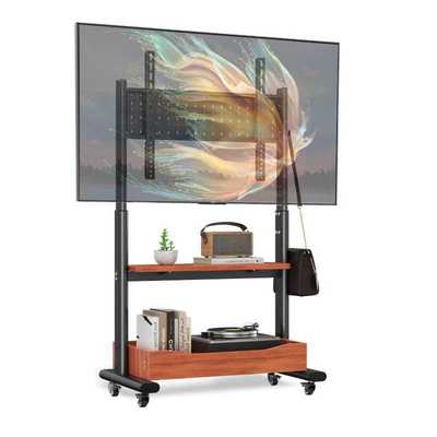 可移动电视支架带轮子落地支架洞洞板实木板电视挂架32-75寸