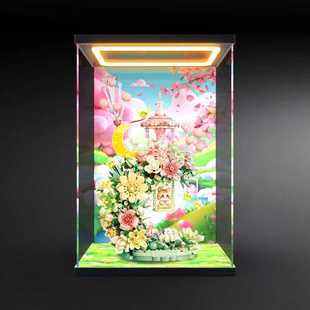 适用森宝积木花颜月下积木花手工拼装摆件模型亚克力回型灯收纳盒