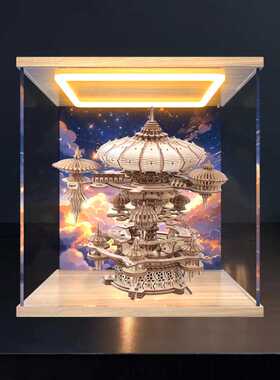 适用乐放手工木制音乐盒八音盒积木天空之城拼图回灯款高清收纳盒