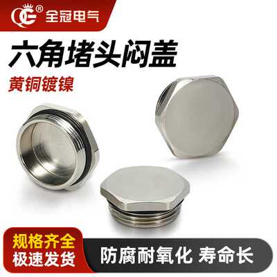 金属闷盖六角堵头塞帽丝堵管堵封孔堵塞M/PG固定件铜镀镍防水防尘