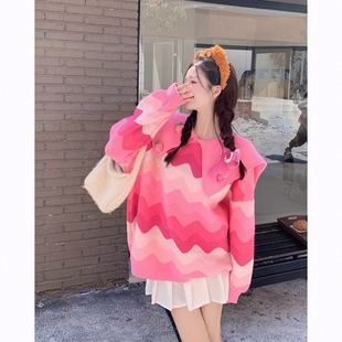 粉色娃娃領(lǐng)草莓熊軟糯毛衣女新款 大碼 秋冬多巴胺穿搭外搭甜美上衣