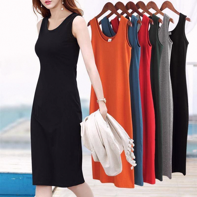 含棉打底连衣裙长款吊带背心长裙大码女装胖mm连衣裙春夏学生长裙