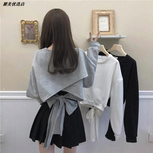 上衣服显瘦小众春秋女装心机性感设计感洋气甜酷减龄卫衣美背大码