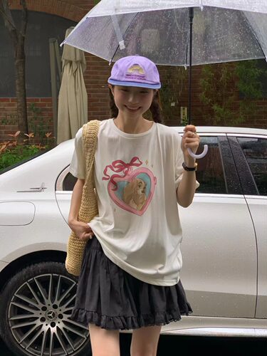 软萌爱心蝴蝶结小狗宽松百搭T恤