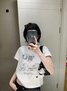 招财小象！LB 韩系手绘涂鸦字母印花短袖T恤简约百搭宽松显瘦上衣