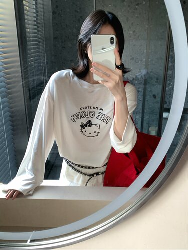 定制亚麻Kitty印花宽松显瘦T恤