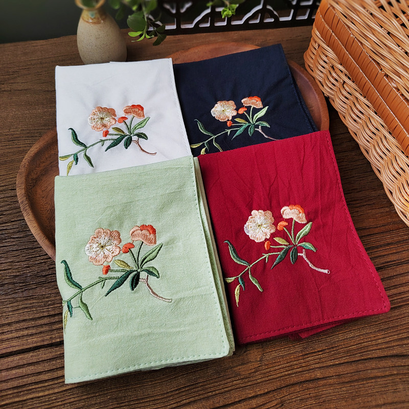 新品海棠双层纯绵刺绣手帕复古中式方巾晚宁默燃汗巾定制礼物包邮