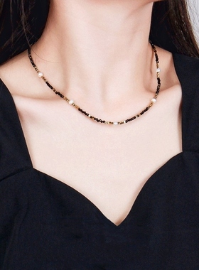 黑尖晶黑胆石串珠新款锁骨链复古原创小众设计高奢百搭网红项链