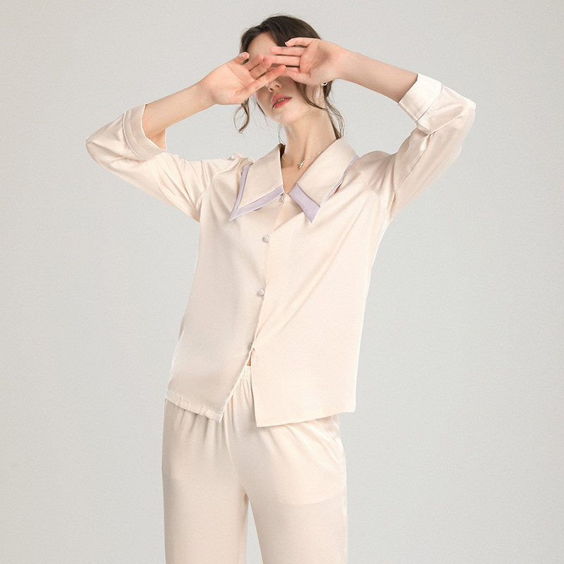 프랑스어 CENTA KTICE 잠옷 여성 여름 얼음 실크 봄 가을 정장 여성 2022 새로운 여름 긴 소매