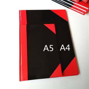 包邮A4红角硬面笔记本a5红黑面硬面抄红三角记事簿会议记录笔记本