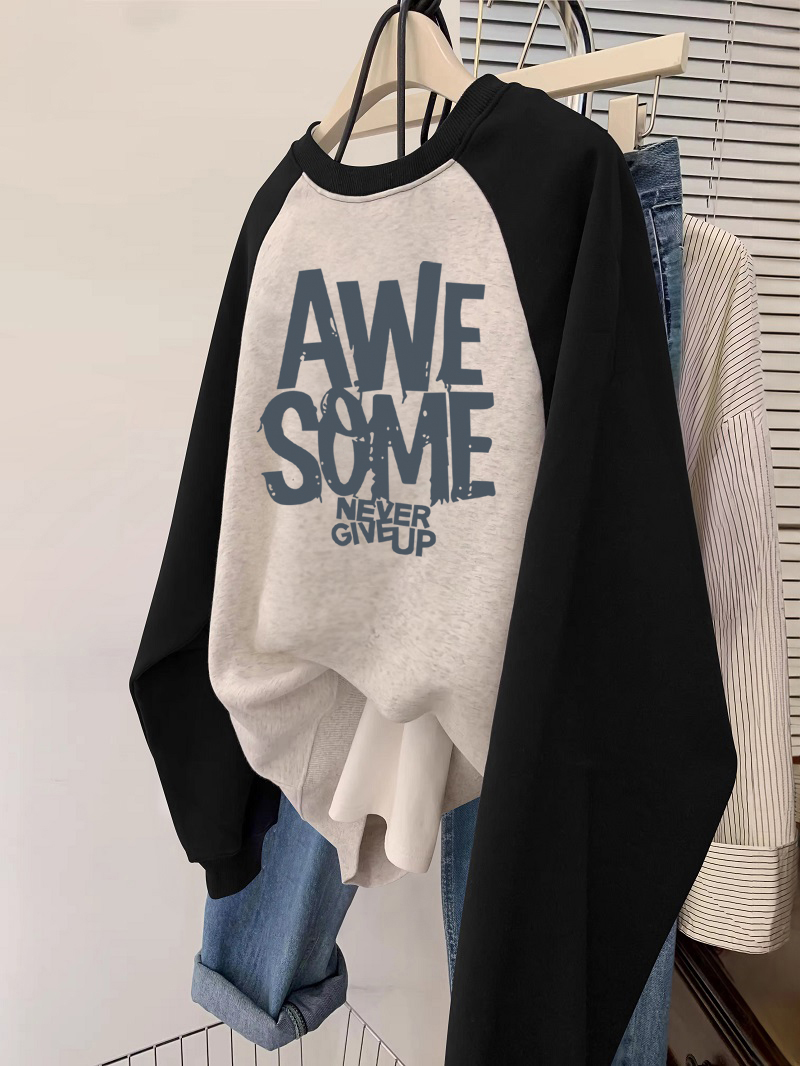 圆领插肩袖卫衣女加绒加厚