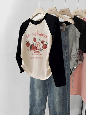 插肩袖小个子短款上衣打底衫