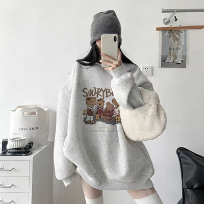 灰色加绒卫衣女款2025新款秋冬季