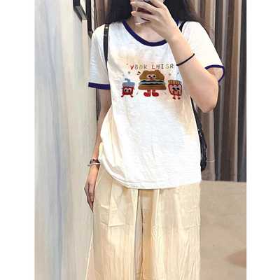 正肩竹节棉短袖女t恤2025新款