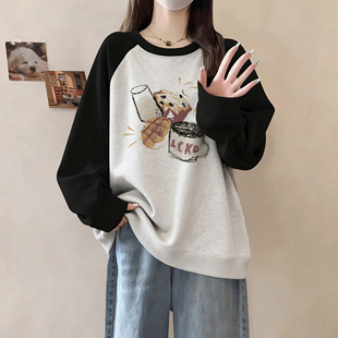 卫衣女款2025新款秋季初中生即墨宽松慵懒风加绒无帽大码胖mm显瘦