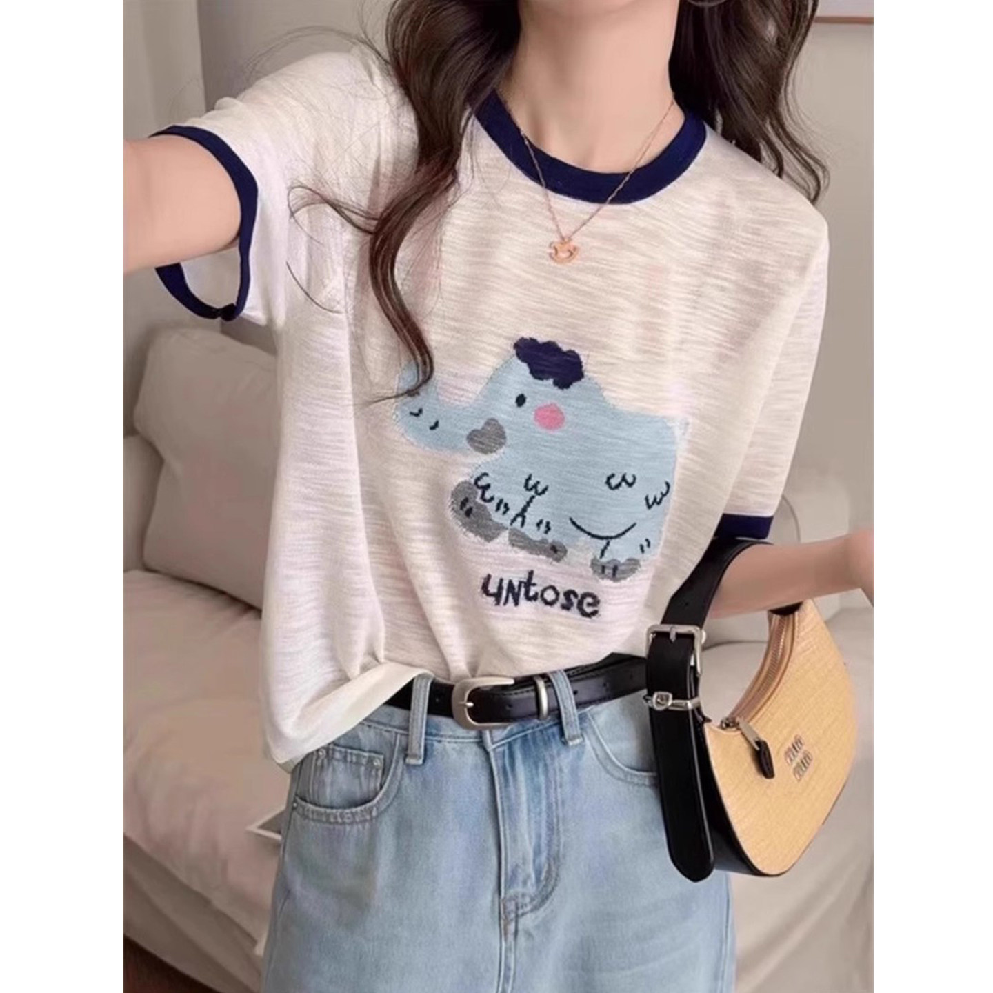 竹节棉短袖t恤女夏天上衣图片