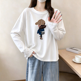 长袖t恤女款2026新款秋季宽松显瘦大码超火减龄上衣内搭打底衫女