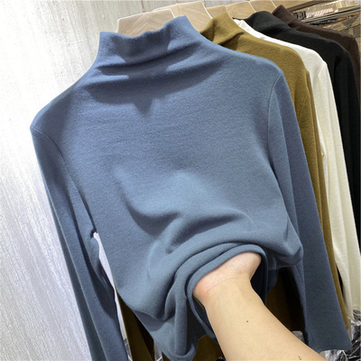 黑色打底衫女内搭2024新款秋冬加绒厚德绒半高领双面保暖上衣t恤