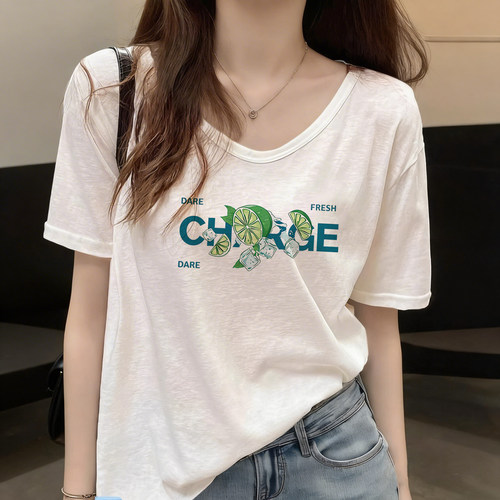 短袖t恤女2026新款夏季穿搭宽松竹节棉V领大码胖mm巨遮肚夏装上衣
