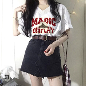 新款 夏日多巴胺穿搭v领纯棉短袖 正肩上衣显瘦夏季 宽松大码 t恤女装