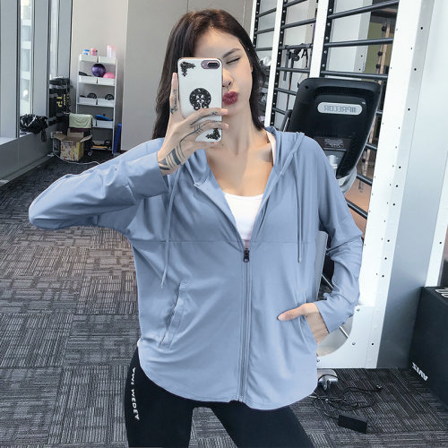 运动外套女连帽前拉链跑步健身服