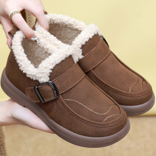 老北京布鞋棉鞋女款毛绒勃肯加绒保暖鞋平底防滑中老年防寒鞋子冬