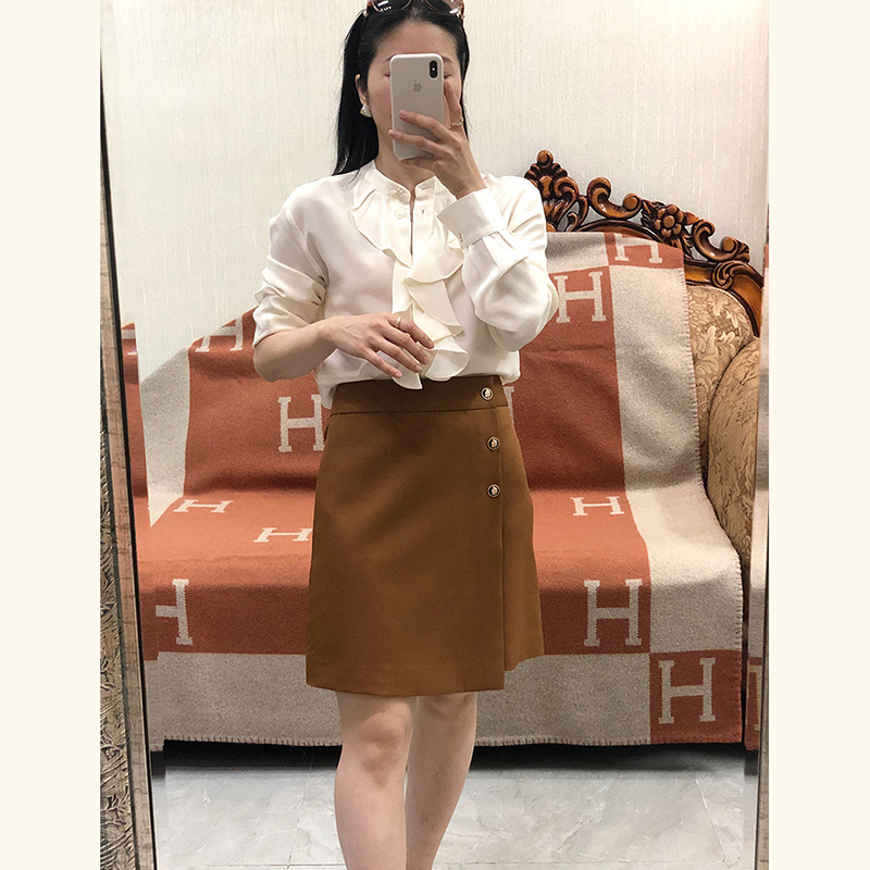 摩家 早春洋气新品法式A摆短裙 精纺羊毛超火高腰A字裙小个子