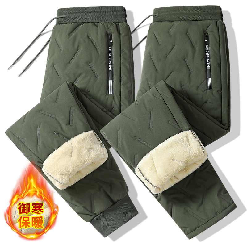 新款大码2025男士休闲裤运动裤棉裤户外防寒秋冬季加绒羊羔绒保暖
