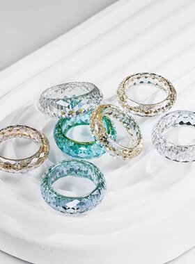 新款莫桑石刻面戒指 小众设计感 菱形简约时尚戒指 男女适宜 优品