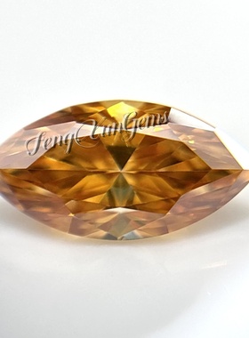 100%莫桑马眼形香槟色裸石过钻笔带腰码VVS1净度 18K金首饰品主石